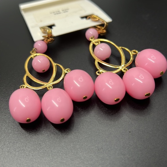 Joel Powell gold-pink Clip Earrings vtg - Picture 4 of 5